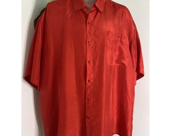 Vintage Oleg Cassini Red Silk Shirt: 1970s Button-Up, Men's XL