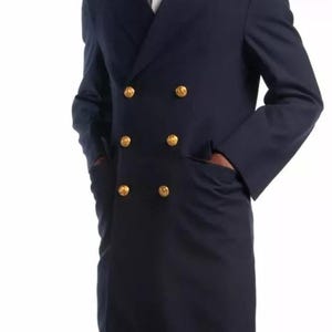 1960er Jahre Authentisch Militärischer Stil Vintage Französischer Marine Blauer Langer Gabardine Luftwaffenmantel 96X oder USA Large? Wollmischung Messing Knöpfe neu