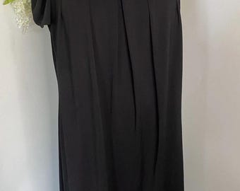 Vintage Mary Mcfadden Black Midi Dress: Pleated Retro Designer Dress
