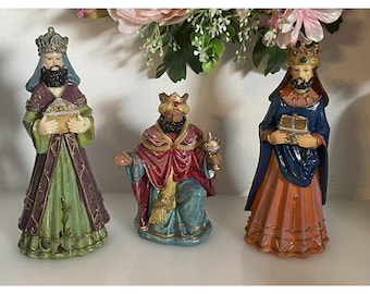 Vintage Christmas Nativity 3 Wise Men Plastic Resin Hand Painted Detailed Color