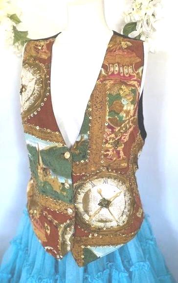 Jane Ashley Vest Embellished Gold Button Beaded Boho Multi Black Medium Boho Vintage Boho Steampunk Gold Beads Abstract Vest Wearable Art
