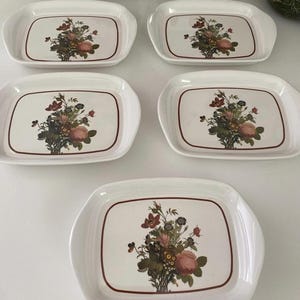 Vintage Set of Five 5 Mini Trays Or Plates Flowered Ceramic Glass  7&quot; x 4.5&quot; Farmhouse Cottage Core Vintage Fashions Bread Dessert Plate