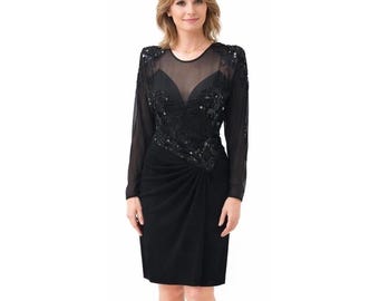 Eletra Casadei Vintage Drapped Black Dress with Beaded Bodice Shoulders Size 10