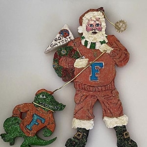 Vintage Florida Gator Santa Claus Christmas Ornament: Hand Painted Figurine