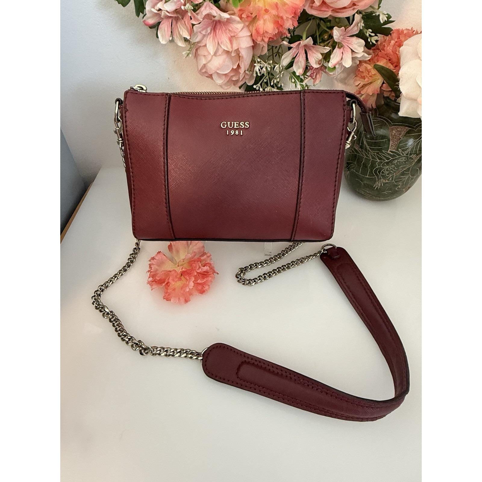Guess Crossbody Cranberry Single Compartment Handbag Snap Close \
