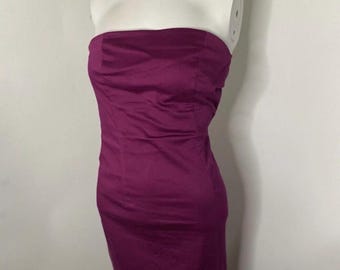 Vintage des années 1990 Y2K Esprit Purple Sun Tube Dress Stretch sans bretelles 3/4 XS Disco des années 1980 Tube Dress Diva d&#39;été légère robe crayon classique