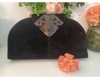 Jasmin Genuine Suede Leather Snakeskin Vintage Crossbody Clutch Bag Hong Kong