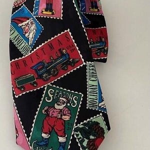 Vintage Sucht 1991 Weihnachten Weihnachtsmann Grüße Postkarte Krawatte 100% Seide Urlaub Multi Farbe 4 "Breitkarriere Neuheit Krawatte College