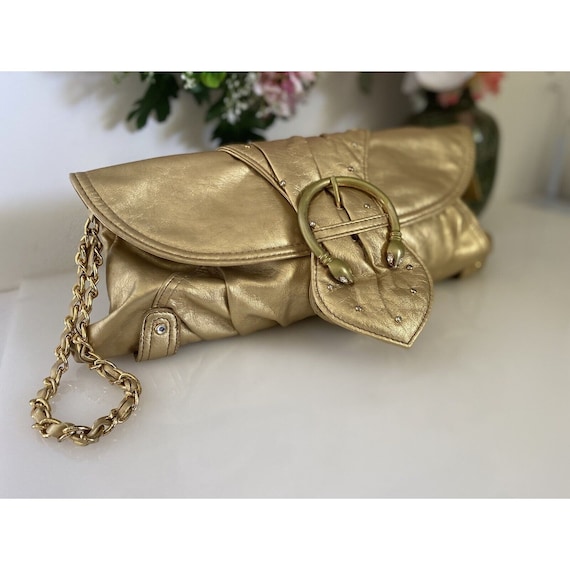 Luxurious Gold Cache Leather Clutch Wristlet Snak… - image 1