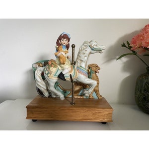 Vintage Willitts Carousel Horse Music Box: Girl with Teddy Bear