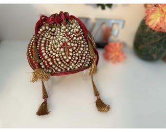 Beaded Vintage Reticule Bag Clutch Pouch Potli Bag Bridal Embroidered Purse 6X5