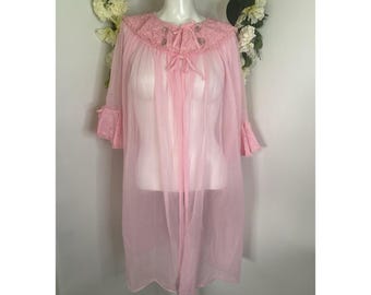 Vintage 1950s Pink Sheer Nylon Cape Nightgown Dress – Midi Length