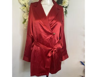Marilyn Monroe By Warners Vintage 100% Silk Red Robe Pajama Women's Medium NWOT