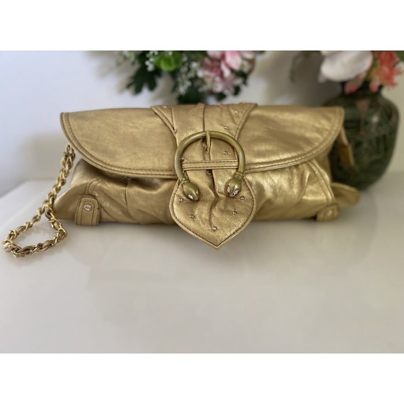 Luxurious Gold Cache Leather Clutch Wristlet Snak… - image 7