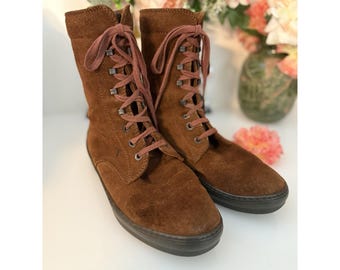 Vtg Tod's Rubber Soled Hiking Boots Brown Suede Women's 37/7 US Boho Grunge EUC