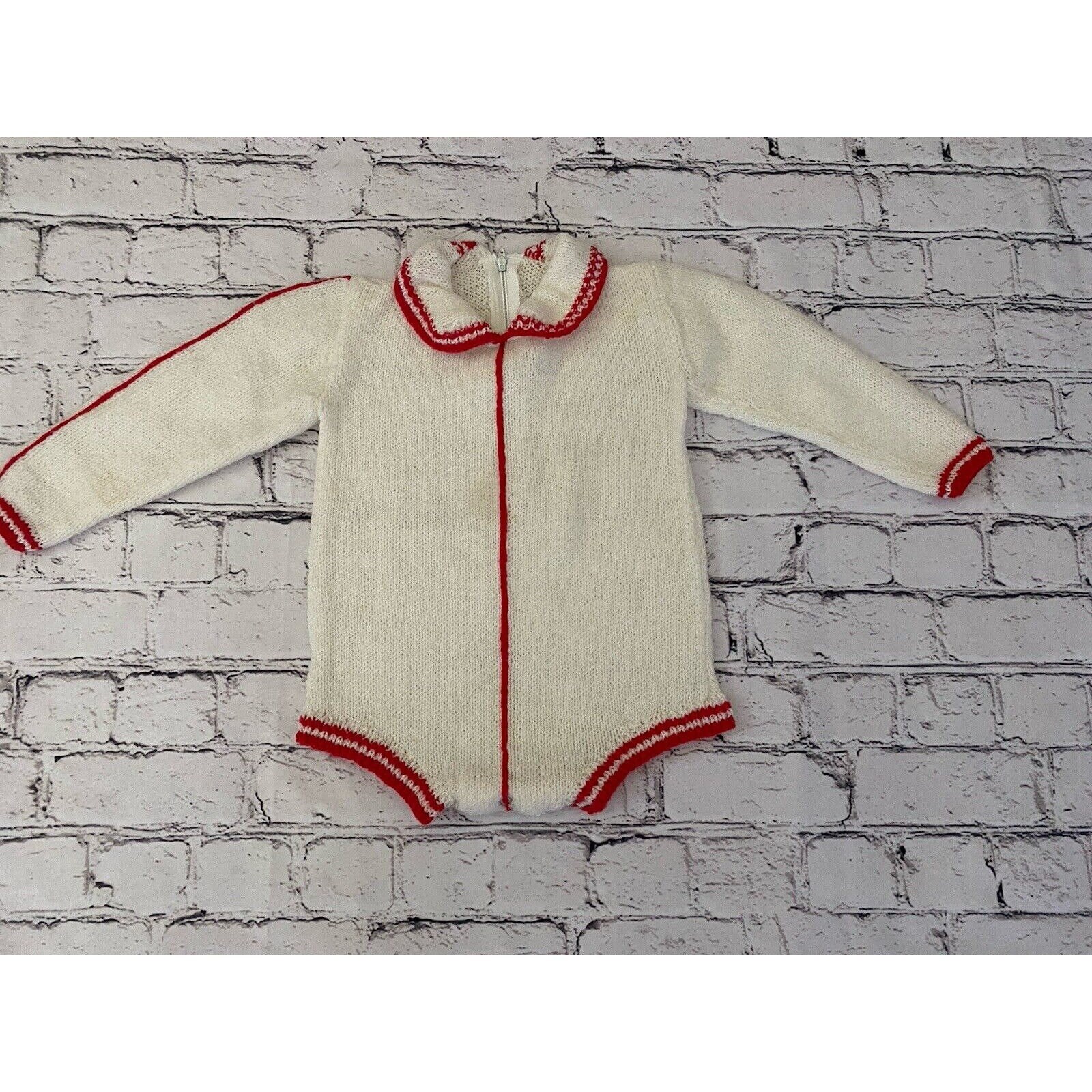 Vintage Baby White Knit with Red Trim Vintage Romper Long Sleeve Outfit Baby Size to 12 Months 1980s One Piece Retro Vintage Baby Fashions