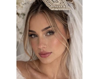 Art Deco Bridal Hair Comb Crystal Pearl Beaded Wedding Headpiece Vintage 5.5"