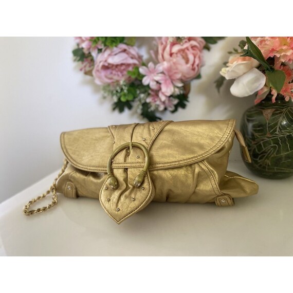 Luxurious Gold Cache Leather Clutch Wristlet Snak… - image 4