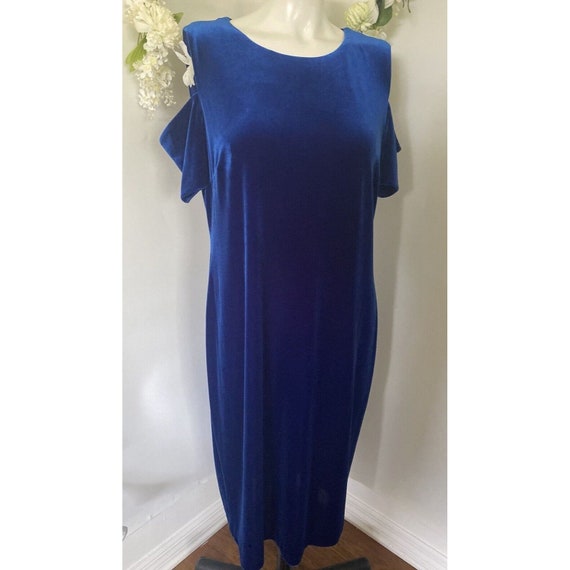 Vintage Calvin Klein Velvet Sheath Dress: Royal Blue Cold Shoulder, Size 14