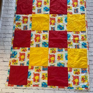 Vintage Handmade Sesame Street Crib Blanket  48x40 Big Bird Elmo Cookie Monster