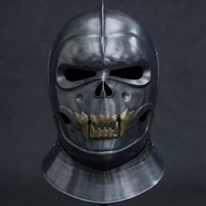 Skull Knight Helmet, Gothic Medieval Skull Armor, Steel Close Helm, Dark Fantasy LARP Cosplay, Reenactment, Costume, Display