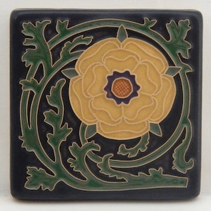 Tudor Rose Tile (Golden) 4" x 4" by Art and Craftsman Tileworks