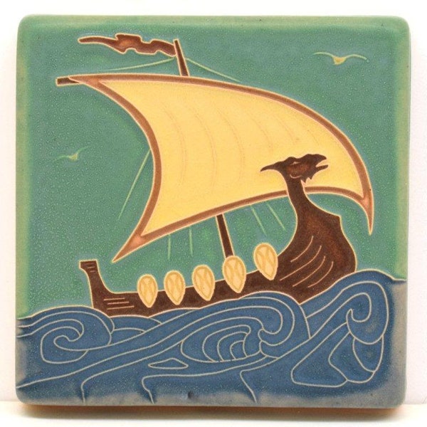 Viking Ship Tile (Day) 4" x 4" by Art and Craftsman Tileworks