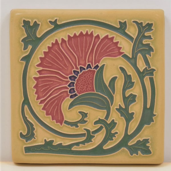 Carnation Tile (Blush) 4" x 4" by Art and Craftsman Tileworks