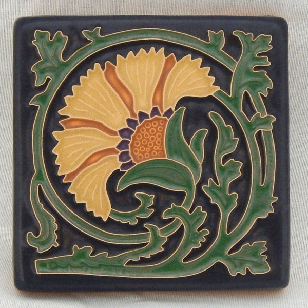 Carnation Tile (Golden) 4" x 4" by Art and Craftsman Tileworks