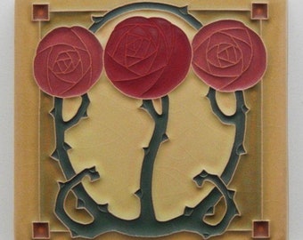 Macintosh Rose Tile (Scarlet) 4" x 4" by Art and Craftsman Tileworks