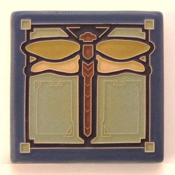 Dragonfly Tile (Sapphire) 4" x 4" by Art and Craftsman Tileworks