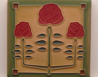 Longstem Tile (Red) 4" x 4" by Art and Craftsman Tileworks