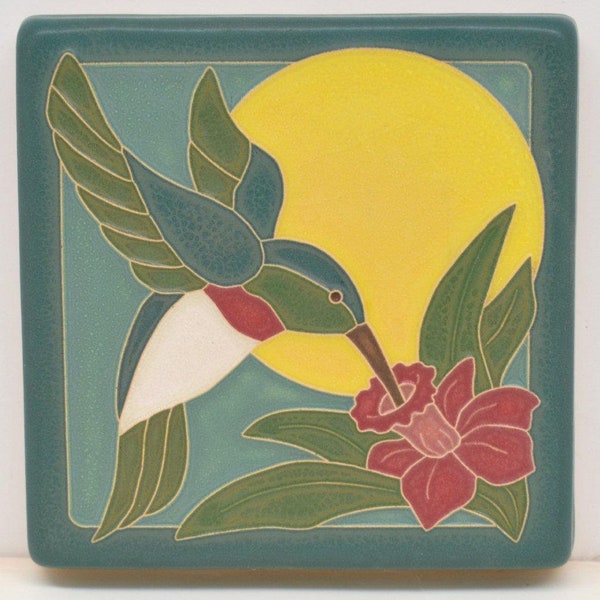 Hummingbird Tile (Fuchsia) 4" x 4" by Art and Craftsman Tileworks