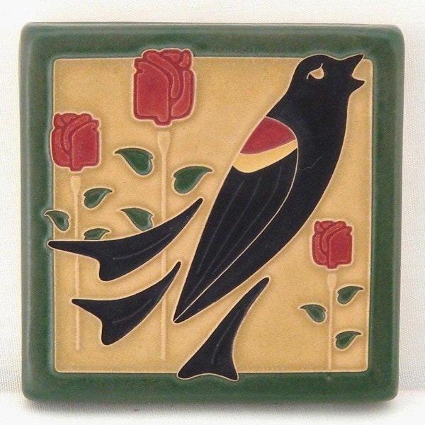 Blackbird Tile (Jade) 4" x 4" by Art and Craftsman Tileworks