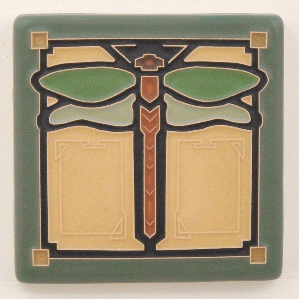 Dragonfly Tile (Jade) 4" x 4" by Art and Craftsman Tileworks