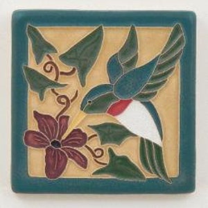 Hummingbird Tile (Violet) 4" x 4" by Art and Craftsman Tileworks