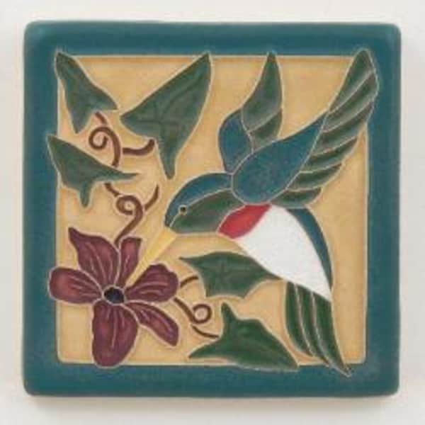 Hummingbird Tile (Violet) 4" x 4" by Art and Craftsman Tileworks