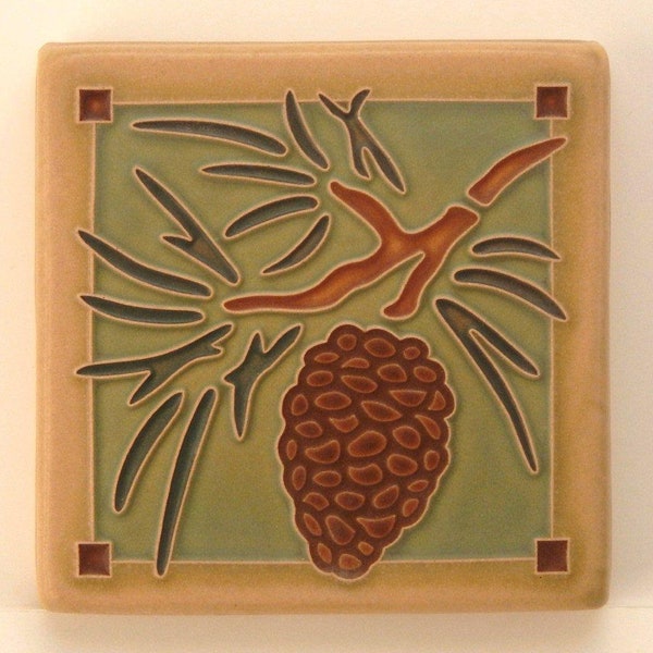 Pinecone Tile (Spruce) 4" x 4" by Art and Craftsman Tileworks