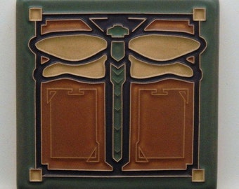 Dragonfly Tile (Ginger) 4" x 4" by Art and Craftsman Tileworks