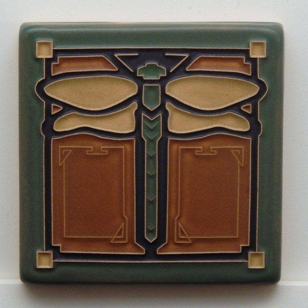 Dragonfly Tile (Ginger) 4" x 4" by Art and Craftsman Tileworks
