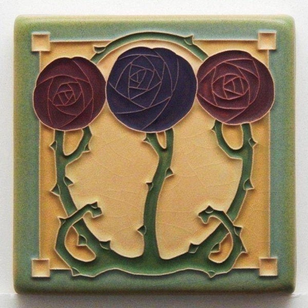 Macintosh Rose Tile (Plum) 4" x 4" by Art and Craftsman Tileworks