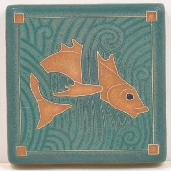 Fish Tile (Sienna #3) 4" x 4" by Art and Craftsman Tileworks