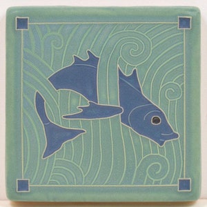 Fish Tile Blue 1 4 x 4 by Art and Craftsman Tileworks image 1