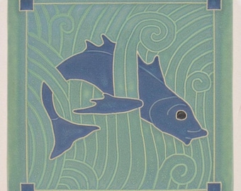 Fish Tile (Blue #1) 4" x 4" by Art and Craftsman Tileworks