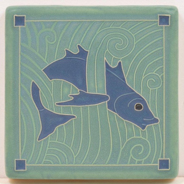 Fish Tile (Blue #1) 4" x 4" by Art and Craftsman Tileworks