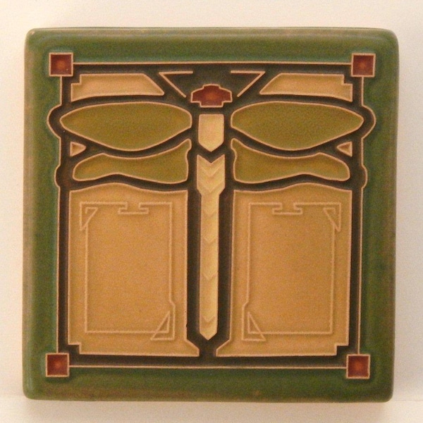 Dragonfly Tile (Sage) 4" x 4" by Art and Craftsman Tileworks