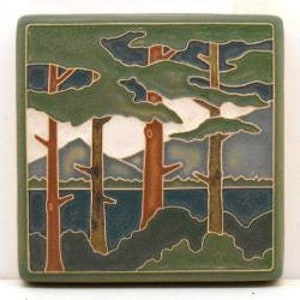 Lake Tahoe Pines Tile (Spring) 4" x 4" by Art and Craftsman Tileworks