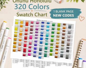 Ohuhu Honolulu 320 Swatch Chart | New Codes | Chromatic Marker Color Chart | Printable PDF