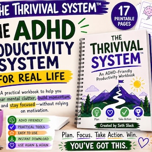 Quaderno di esercizi per l'ADHD in formato PDF stampabile / Pianificatore per il brainstorming / Quaderno di esercizi per la produttività / Kit di strumenti per le funzioni esecutive / Download immediato