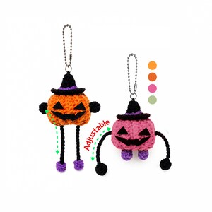 Schema per realizzare una zucca giocosa di Halloween (PDF) - Portachiavi amigurumi con cordino e braccia regolabili - Schema all'uncinetto